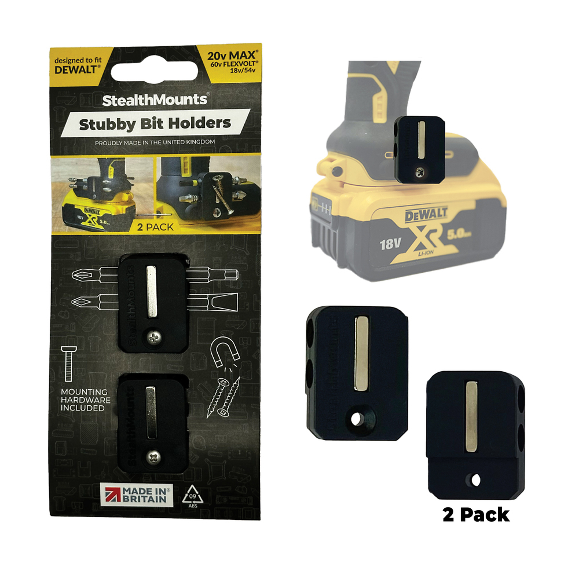 Stubby Bit Holder compatible with DeWalt (2 Pack)